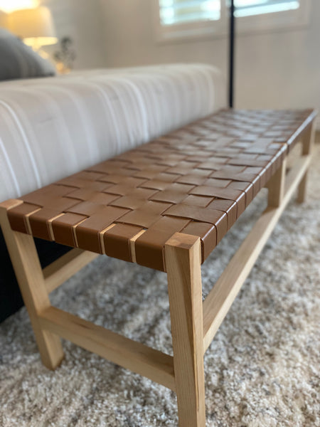 Leather woven bench